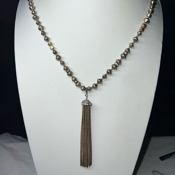 Stella & Dot Metal Bead Necklace with Removable Clip Chain Fringe Pendant - Picture 1 of 9